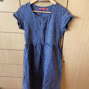 Pyne & Smith No. 11 Indigo Stripe Button Up Midi Length Dress